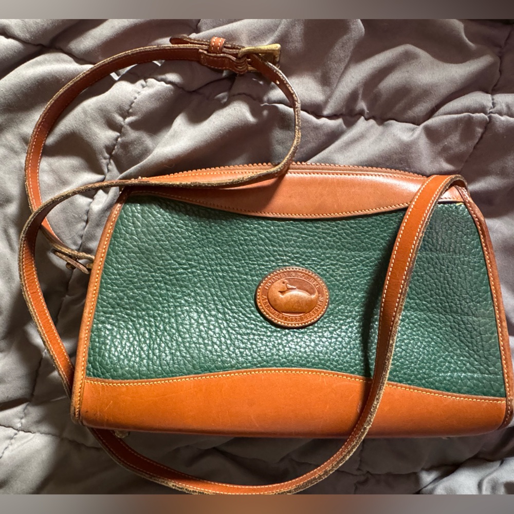 Dooney & Bourke Green Pebbled Center with Brown Leather Trim Crossbody